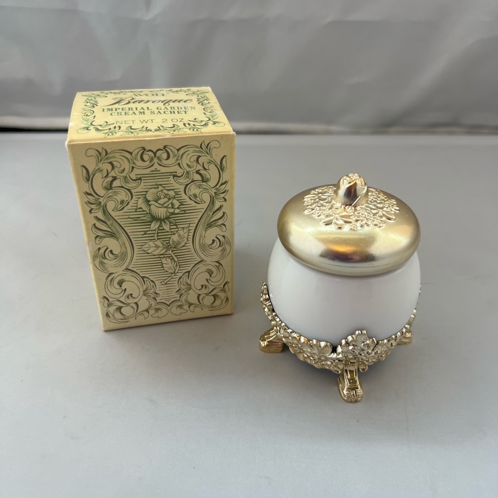 Vintage Avon Gold and White Jar with Cream